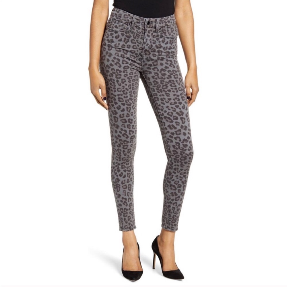 NWOT Good American Grey leopard High rise skinny jeans